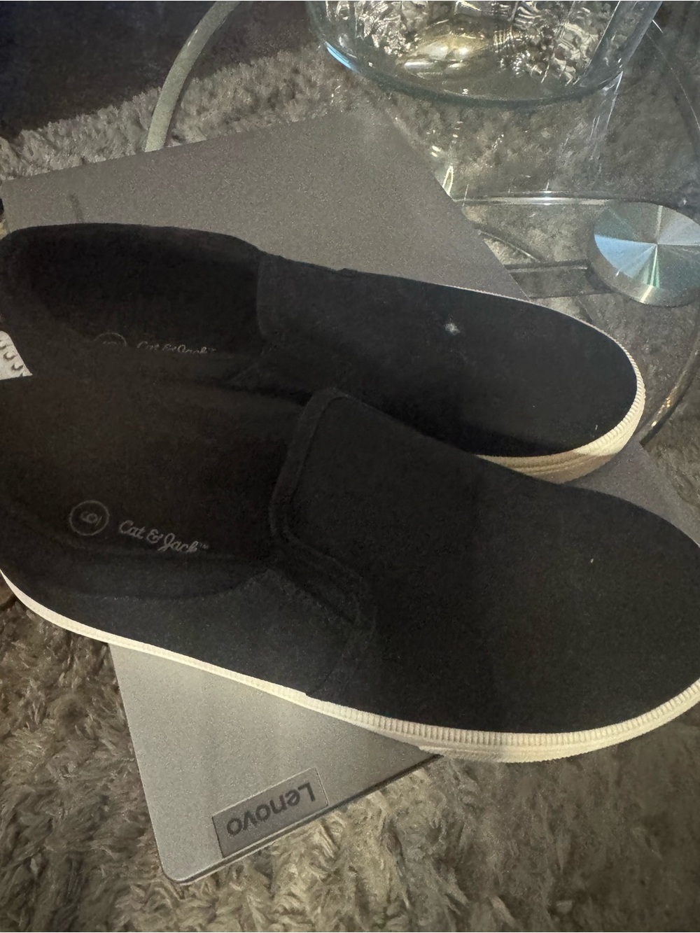 Cat & Jack Black Slip-On Canvas Loafers with White Sole